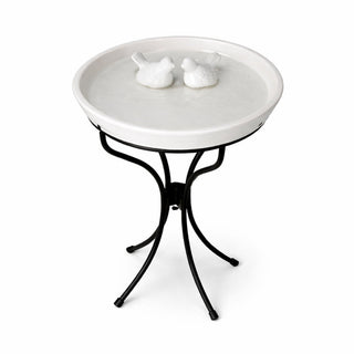 White Ceramic Birdbath with Metal Stand