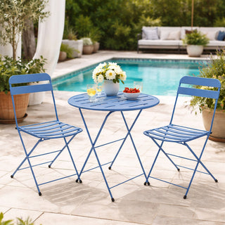 Blue Metal Folding Table with 2 Folding Chairs
