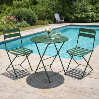 Green Metal Folding Table with 2 Folding Chairs