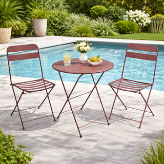 Red Metal Folding Table with 2 Folding Chairs
