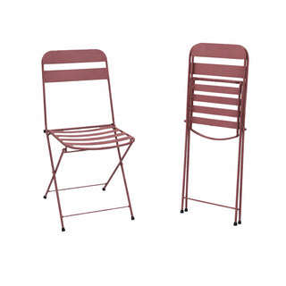 Red Metal Folding Table with 2 Folding Chairs