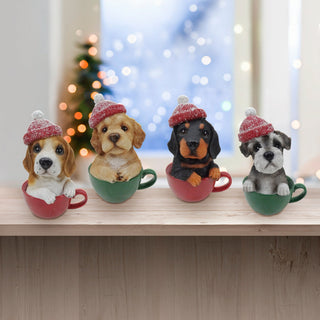 Christmas Puppies in Tea Cup Statue