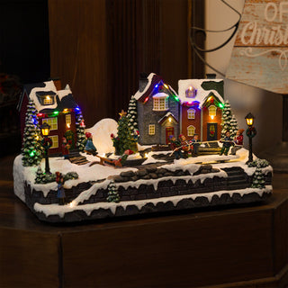 Animated Children Playing in Christmas Village with LED Light