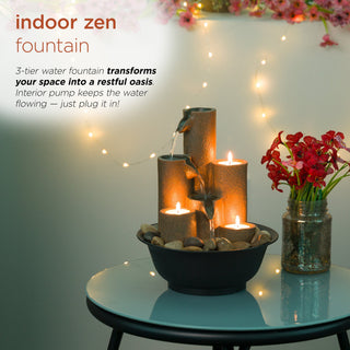 Tiered Column Tabletop Fountain with Tealight Candle Holders
