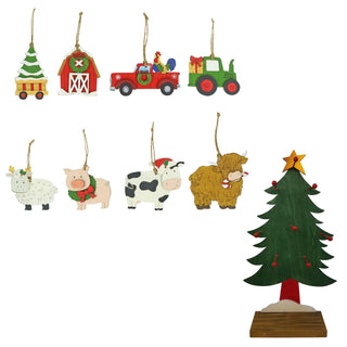 Wooden Christmas Farm Ornaments- Assorted 80 per Inner Box
