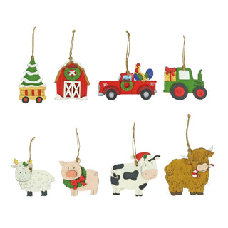 Wooden Christmas Farm Ornaments- Assorted 80 per Inner Box