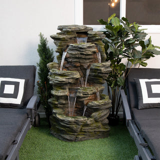 Multi-Tier Cascading Rock Fountain w/Warm White LED Lights