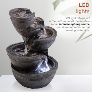 Tiering Bowls Tabletop Fountain with LED Lights