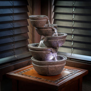 Tiering Bowls Tabletop Fountain with LED Lights