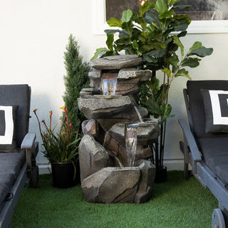 4-Tier Rock Cascading Fountain with LED Lights