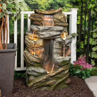 Cascading Rock Mountain Water Fountain with LED Lights