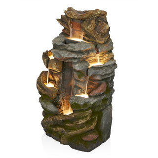 Cascading Rock Mountain Water Fountain with LED Lights