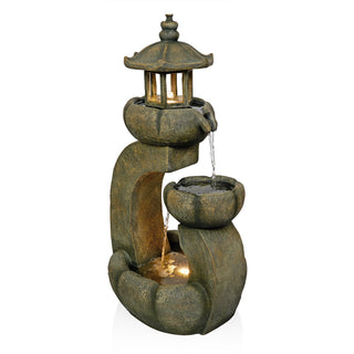 2 Layered Pavilion Polyresin Fountain with LED Lights