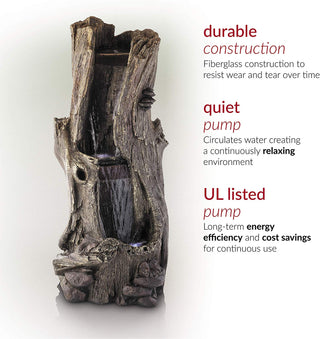 Rainforest Waterfall Tree Trunk Fountain with LED lights