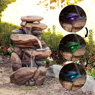 Tiered Brown Rock Fountain w/ Color Changing LED