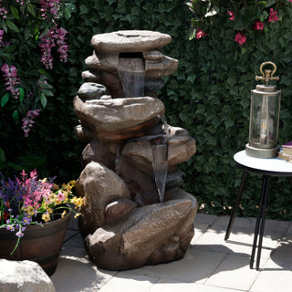 Tiered Brown Rock Fountain w/ Color Changing LED