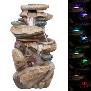 Tiered Brown Rock Fountain w/ Color Changing LED