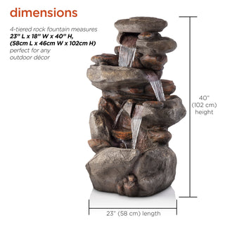 4-Tiered Rock Fountain with LED Lights