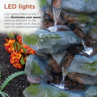 3-Tiered Rock Waterfall Fountain with LED Lights