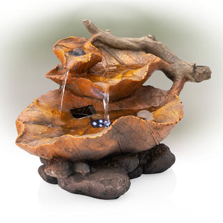 Tiered Leaf Tabletop Fountain with White LED Lights