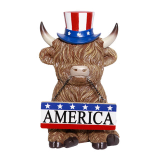 Patriotic Highland Cow with America Sign