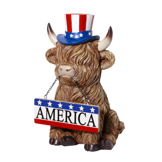 Patriotic Highland Cow with America Sign