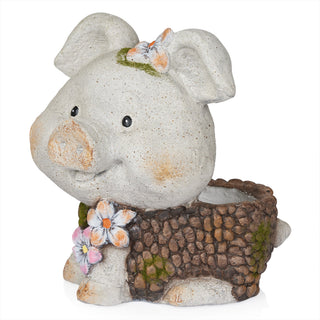 Smiling Pig Statue Planter with Drainage Hole