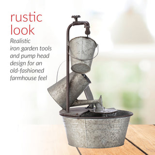 Galvanized Metal Tiered Garden Tools Fountain