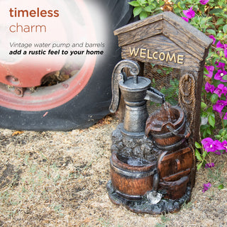 Rustic "Welcome" Water Pump Fountain