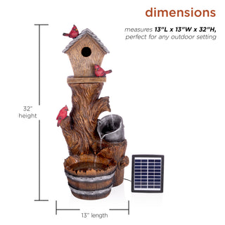 Solar Cardinal Birdhouse Cascading Barrel Fountain
