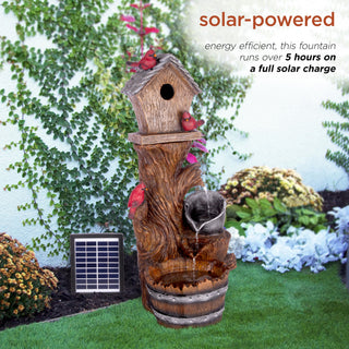 Solar Cardinal Birdhouse Cascading Barrel Fountain
