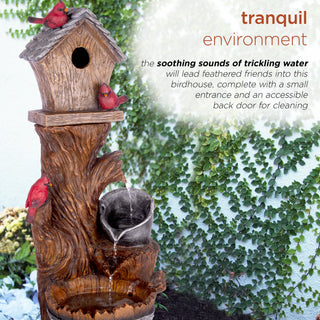 Solar Cardinal Birdhouse Cascading Barrel Fountain