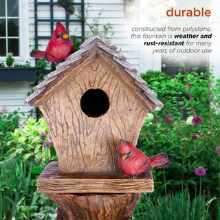 Solar Cardinal Birdhouse Cascading Barrel Fountain