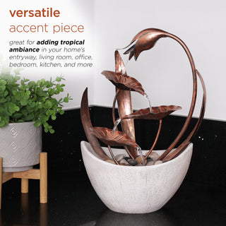 Metal Floral Leaf  Multi-tier Tabletop Fountain with Stones
